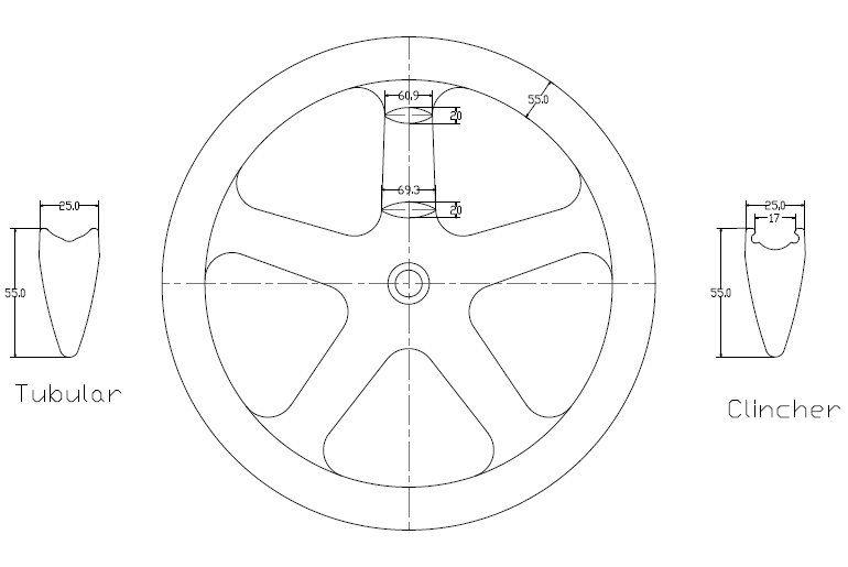 ProX 5-spoke carbon wheel drawing
