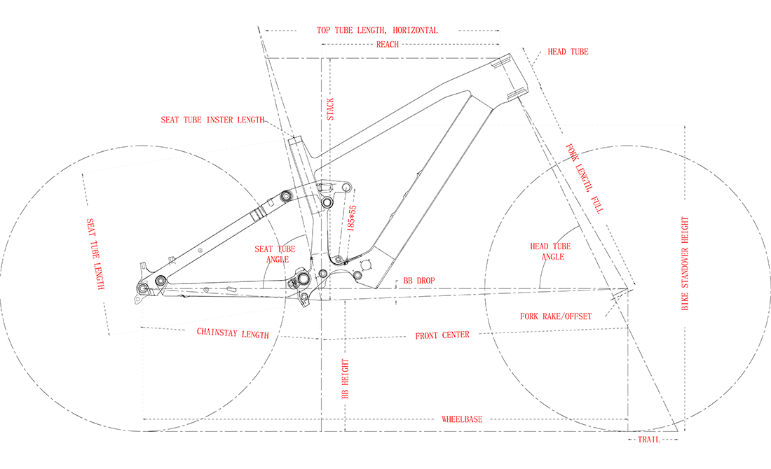 Geometrie des PXE930 eMTB-Rahmens