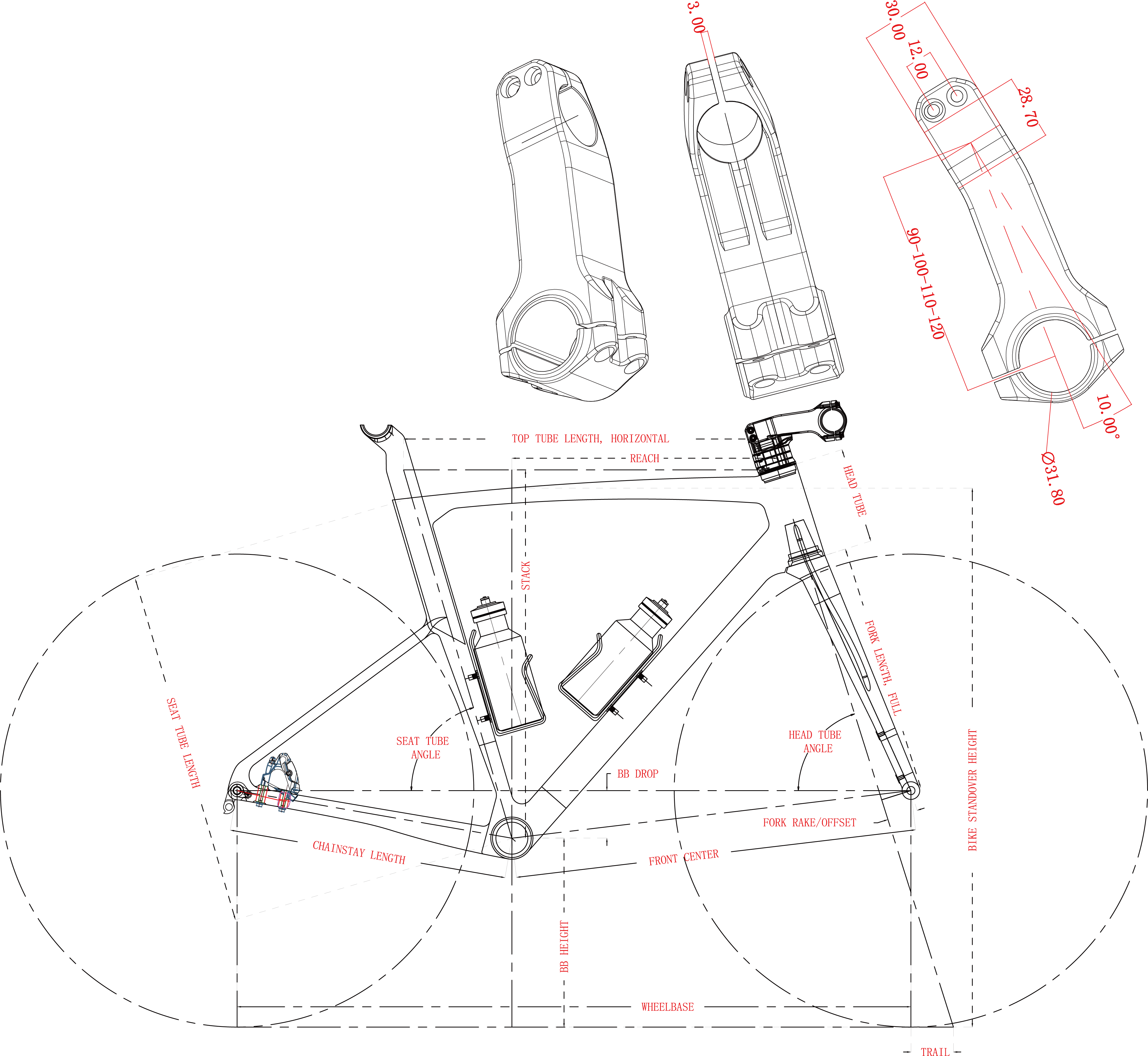 Geometrie des PXR017S-D Carbon-Straßenrahmensatzes