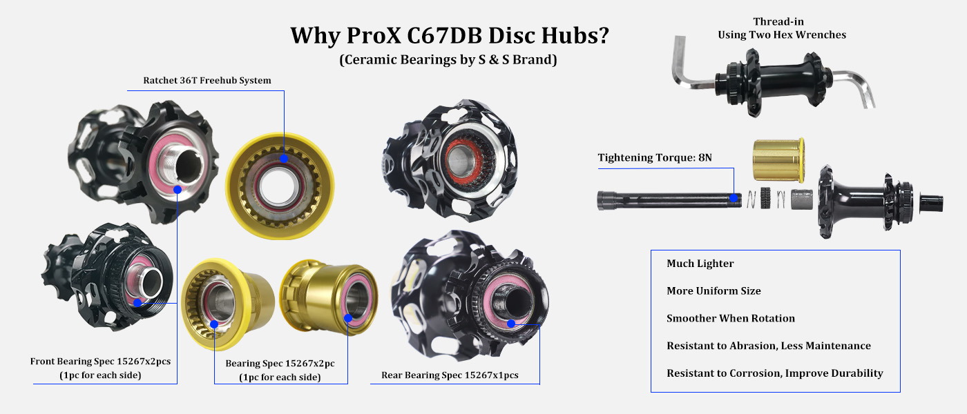 ProX C67DB road bike hubs with ceramic bearings