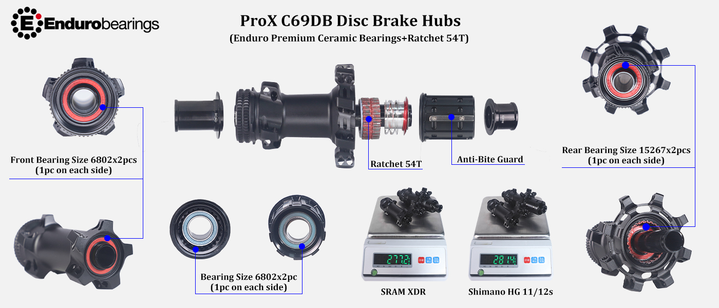 ProX C69DB road bike hubs with Enduro bearing